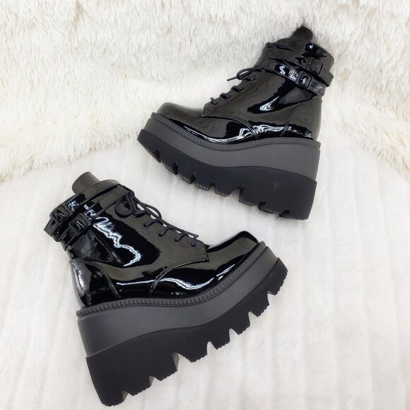 Shaker Patent Platform Goth Punk Ankle Boots - Picture 11 of 16